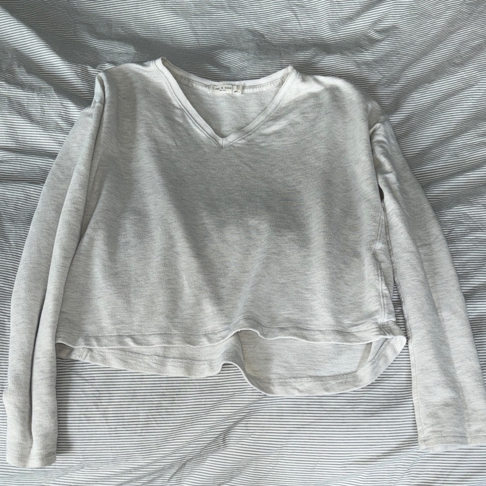 Rag & Bone V Neck White Long Sleeve Top